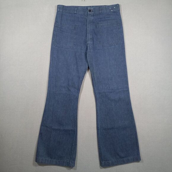 VTG Seafarer Dungaree Jeans  Men's Size 33x31 Utility Bell Bottom Trousers Blue - Picture 1 of 16